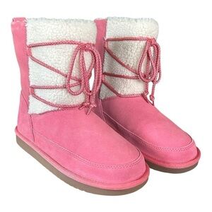 NEW Koolaburra Ugg Michon Short Bootie Tea Rose Pink Pull On Fuzzy Kids 3